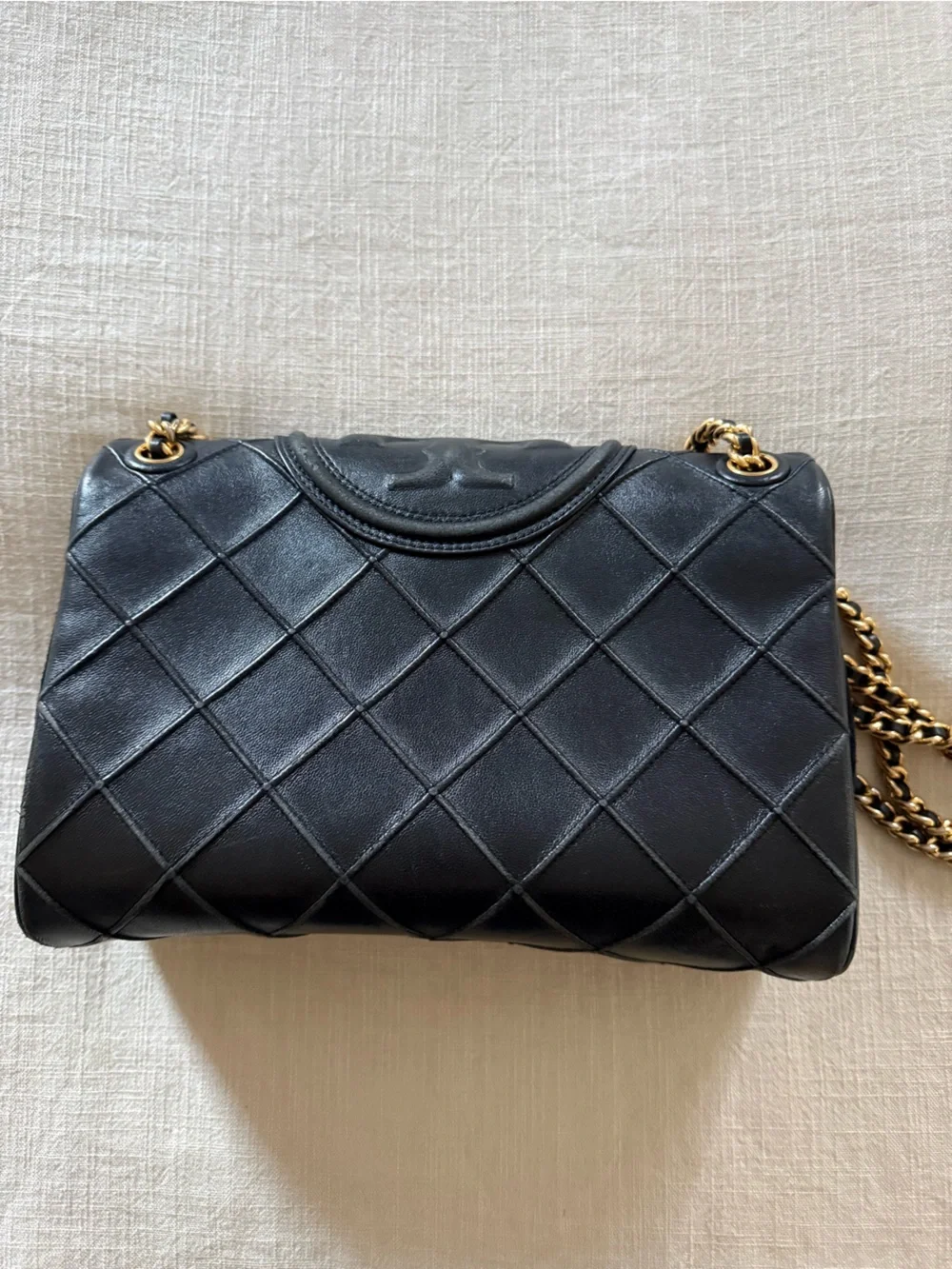 Tory Burch Black Quilted Shoulder Bag with Gold Chain Strap
